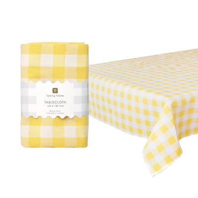 Bon Appetit Yellow & White Fabric Gingham Tablecloth
