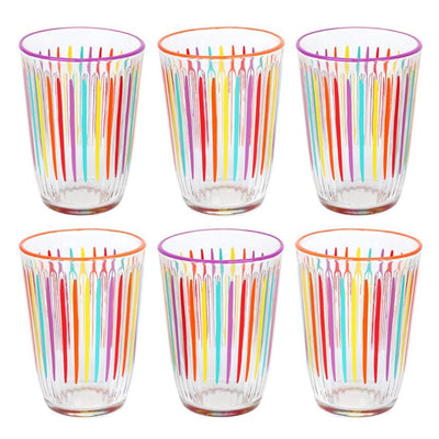 Striped Tall Multi Colored Glass Tumblers | Summer Glassware |