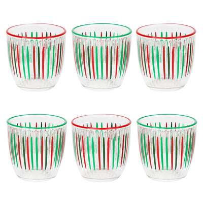 Red & Green Striped Glass Tumblers