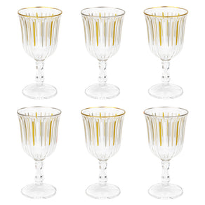 White & Gold Striped Wine Glass - 6 Pack