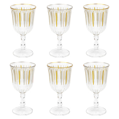 White & Gold Striped Wine Glass - 6 Pack