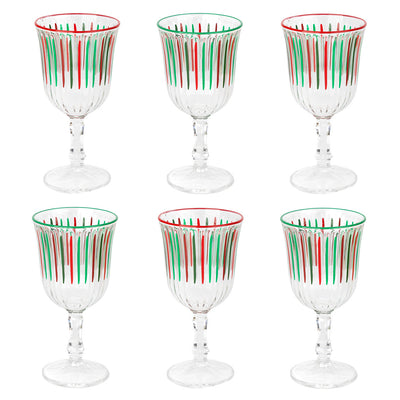 Red & Green Striped Wine Glasses