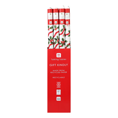 Botanical Holly Recycled Wrapping Paper - 3m