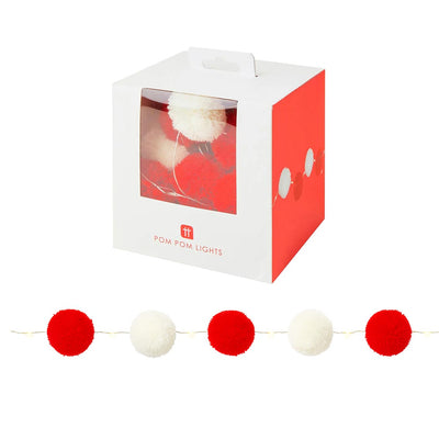 Party Illuminations Red And White Pom Pom Lights, 20 LED, 2m