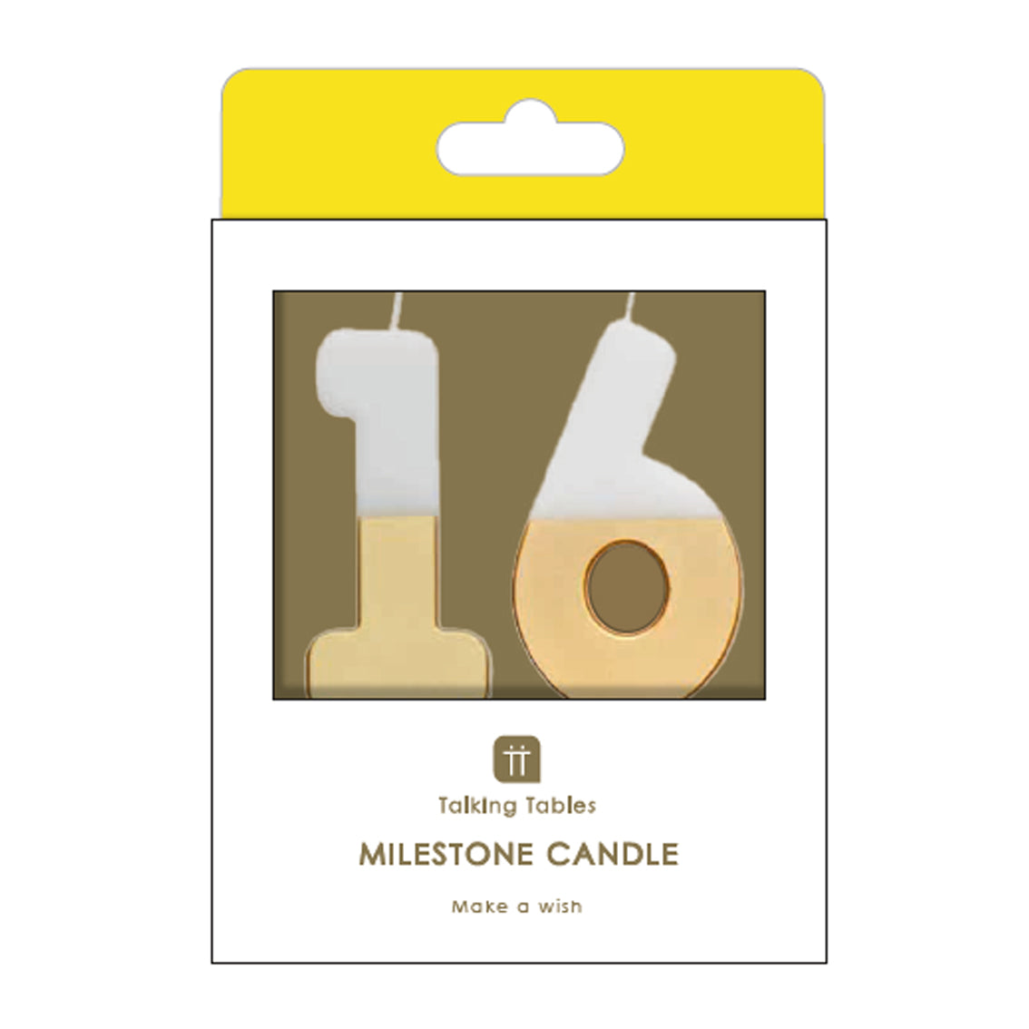 White & Gold Milestone Birthday Number Candle - 16