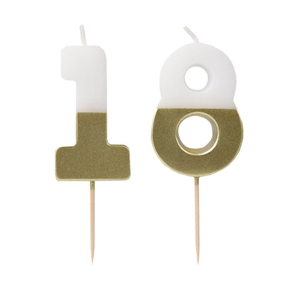 White & Gold Milestone Birthday Number Candle - 18