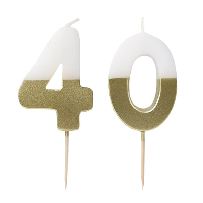 White & Gold Milestone Birthday Number Candle - 40