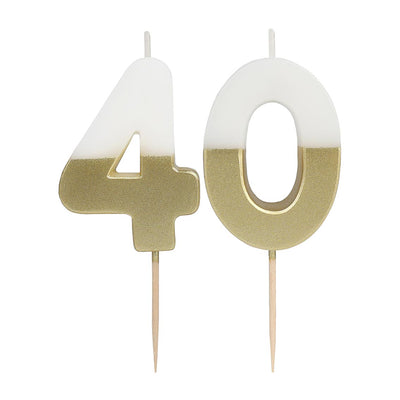 White & Gold Milestone Candle - 40 | Cake Candless |