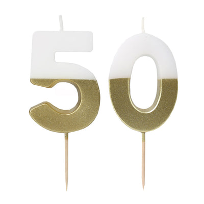 White & Gold Milestone Birthday Number Candle - 50