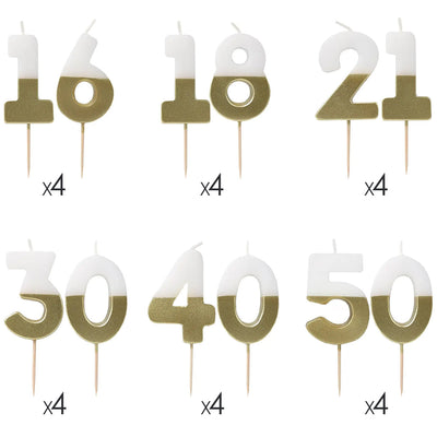 White & Gold Milestone Birthday Number Candle Starter Set