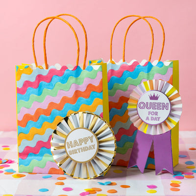 Wavy Multi Colored Paper Gift Bags - 8 Pack