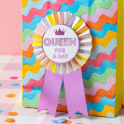 Luxe Multi Colored "Queen For A Day" Birthday Rosette Badge