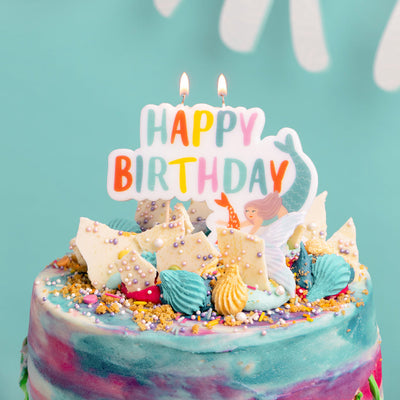 Mermaid Happy Birthday Block Candle | Cake Candles |