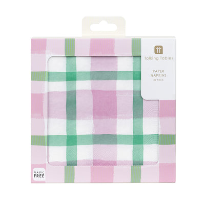Mellow Lilac & Green Gingham Paper Napkins - 20 Pack