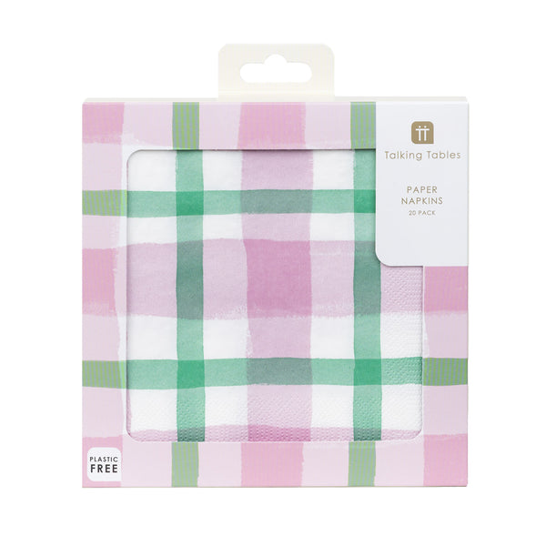 Mellow Lilac & Green Gingham Paper Napkins - 20 Pack
