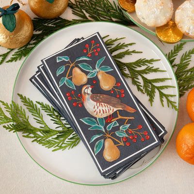 Partridge & Pear Long Lunch Paper Napkins - Display | Christmas Decor |