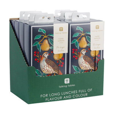 Partridge & Pear Long Lunch Paper Napkins - 8 Pack Display | Christmas Decor |