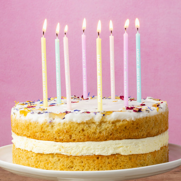 Pastel 'Happy Birthday' Printed Candles - 24 Pack