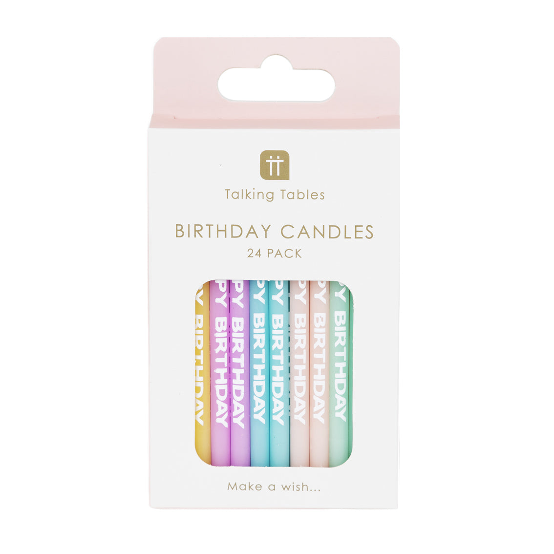 Pastel 'Happy Birthday' Printed Candles - 24 Pack