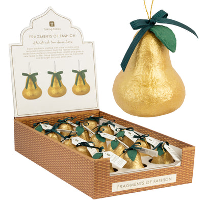 Handmade Gold Pear Christmas Tree Decorations - 15 Unit Display | Christmas Decor |