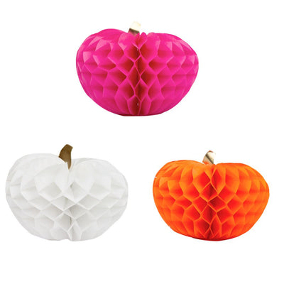 Halloween Pumpkin Paper Honeycomb Decorations - 3 Pack