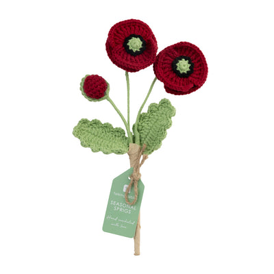 Red Poppy Crochet Sprigs - 7'' - 2 Pack | Home Decor |