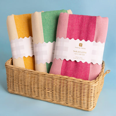 Pink Stripe Cotton XL Gingham Tablecloth - 160cm x 250cm