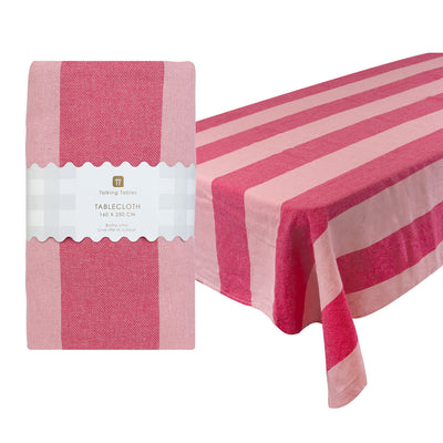 Pink Stripe Cotton XL Tablecloth - 63 × 98 in | Wedding Decor |
