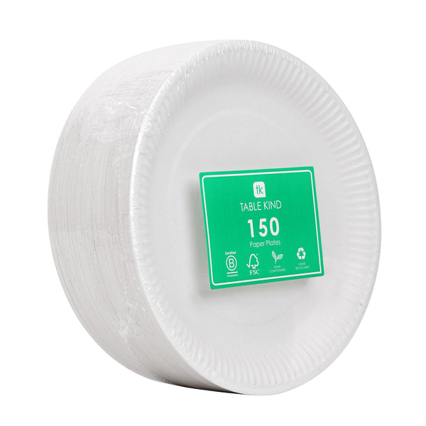 Plain White Compostable Paper Plates - 150 Pack