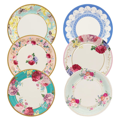 Round Vintage Paper Plates - 24 Pack | Tea Party Decor |
