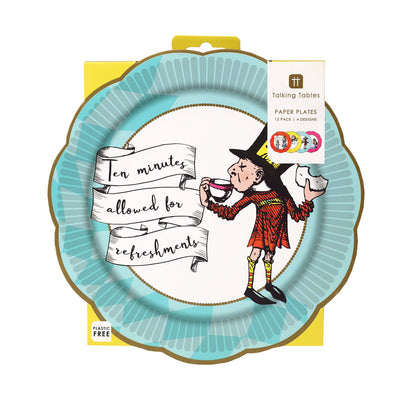 Alice in Wonderland Bright Blue Scalloped Paper Plates - 12 Pack