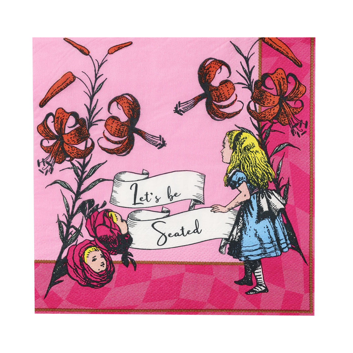 Alice in Wonderland Bright Pink Paper Napkins - 20 Pack