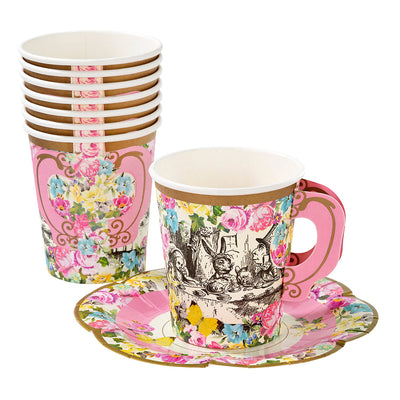 Alice in Wonderland Pink Cup & Saucer - 12 Pack | Tea Party Decor |
