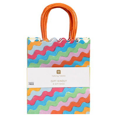 Wavy Multi Colored Paper Gift Bags - 8 Pack