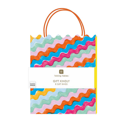 Wavy Multi Colored Paper Gift Bags - 8 Pack