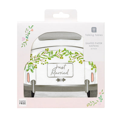 Just Married Car Shaped Napkins - 16 Pack | Wedding Decor |