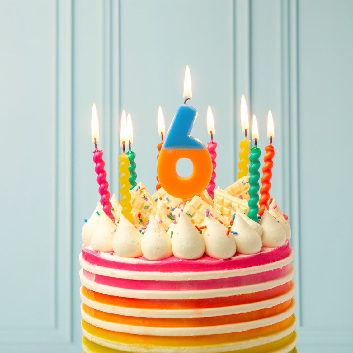 Orange and Dark Blue Number Candle - 6