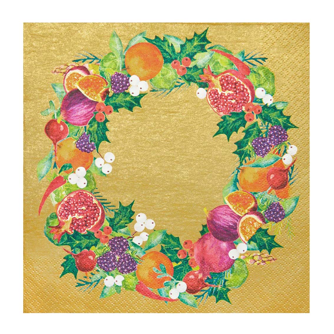 Gold Fruit and Christmas Wreath Napkins