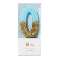 We Heart Birthday Glitter Number Candle Blue 0