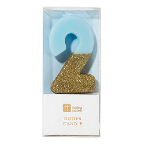 We Heart Birthday Glitter Number Candle Blue 2