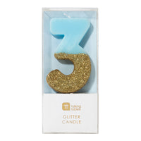 We Heart Birthday Glitter Number Candle Blue 3