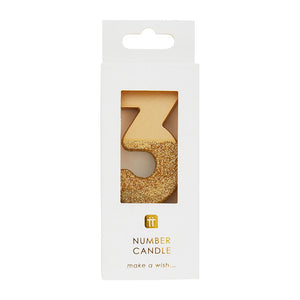 We Heart Birthdays Gold Glitter Number Candle 3