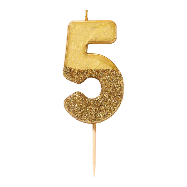 We Heart Birthdays Gold Glitter Number Candle 5