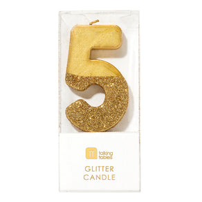 We Heart Birthdays Gold Glitter Number Candle 5