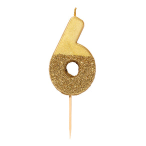 We Heart Birthdays Gold Glitter Number Candle 6