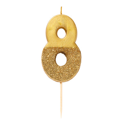 We Heart Birthdays Gold Glitter Number Candle 8
