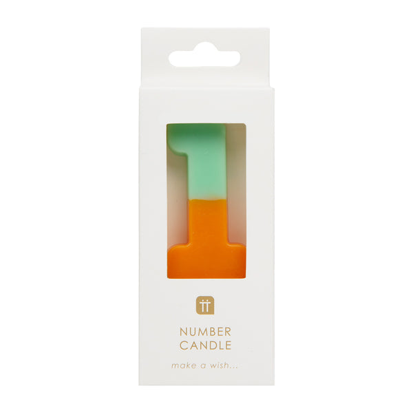 Orange and Mint Green Number Candle - 1