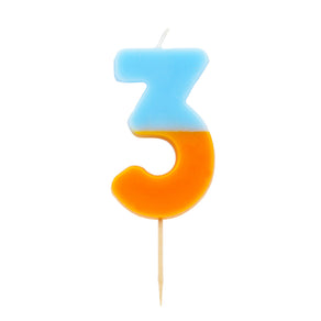 Orange and Light Blue Number Candle - 3