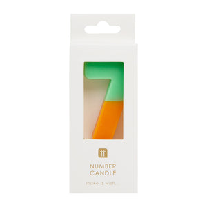 Orange and Sage Green Number Candle - 7