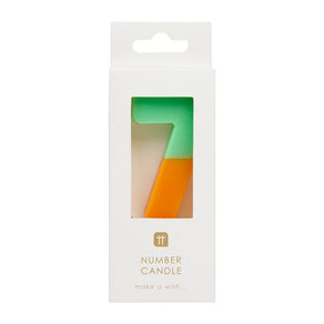 Orange and Sage Green Number Candle - 7